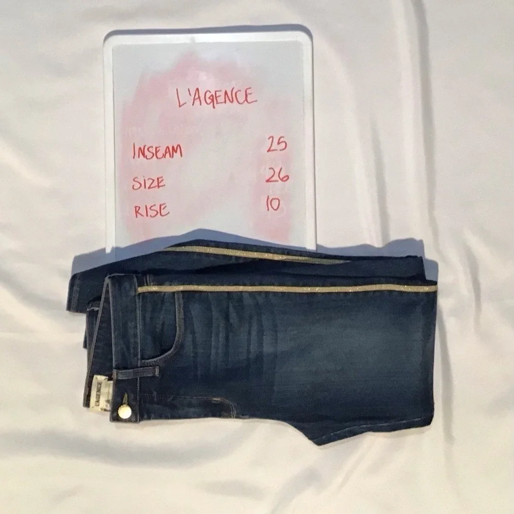 Women's L'agence High Rise Skinny Jeans‎ With Gold Stripe, Size 26 Inseam 25